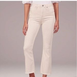 Abercrombie & Fitch White Tan Striped High Rise Ankle Flare